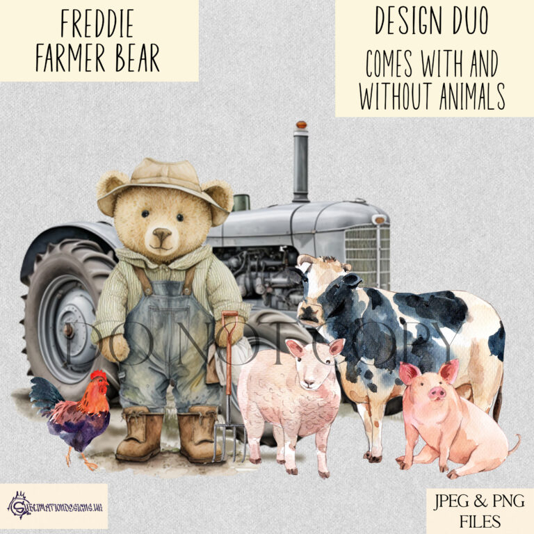 Freddie Farmer Bear Grey Tractor