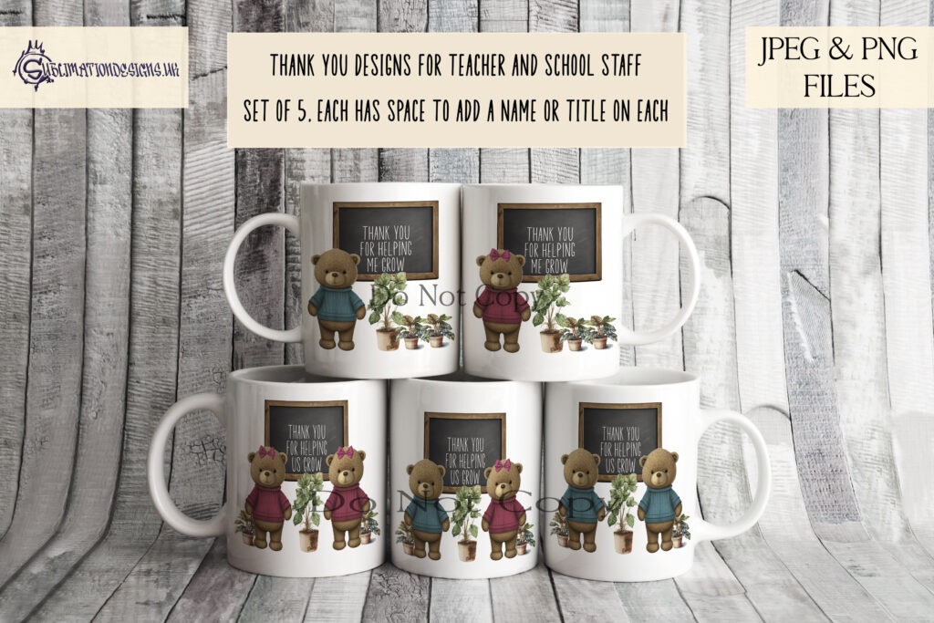 Young bear in front of a chalkboard with 'Thank You for Helping Me Grow wording.