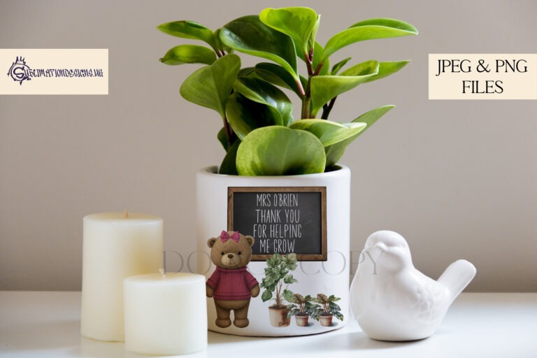 Young bear in front of a chalkboard with 'Thank You for Helping Me Grow wording.