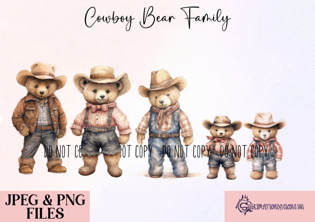 Cowboy Teddy Bear Sublimation Designs Set
