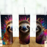 Vibrant Paint Splash Sloth Sublimation Designs Set