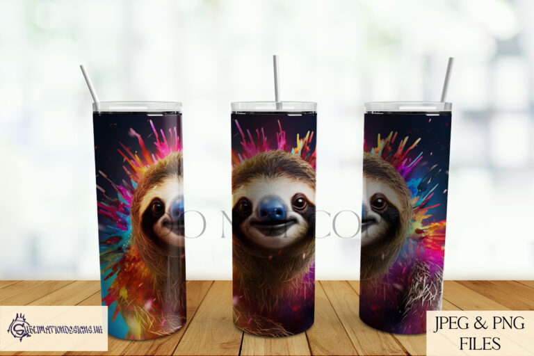 Vibrant Paint Splash Sloth Sublimation Designs Set