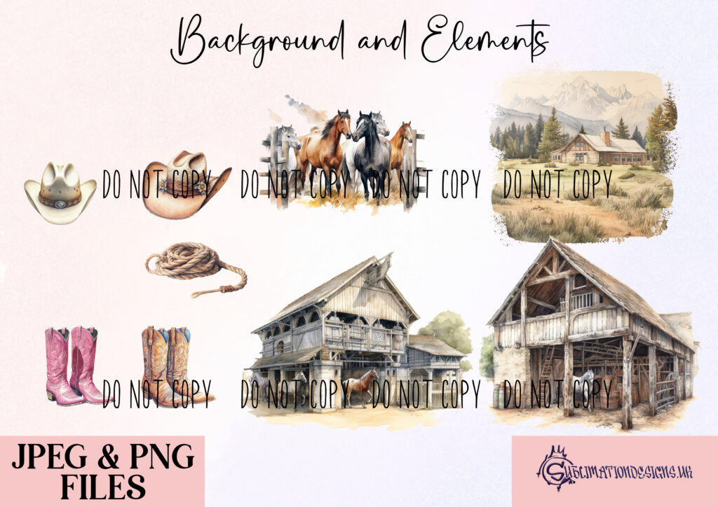 Cowboy Teddy Bear Sublimation Designs Set