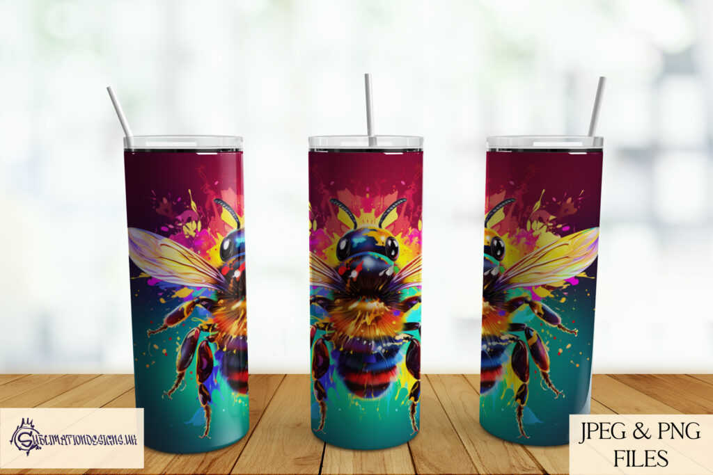 Vibrant Paint Splash Bee Sublimation Designs Set