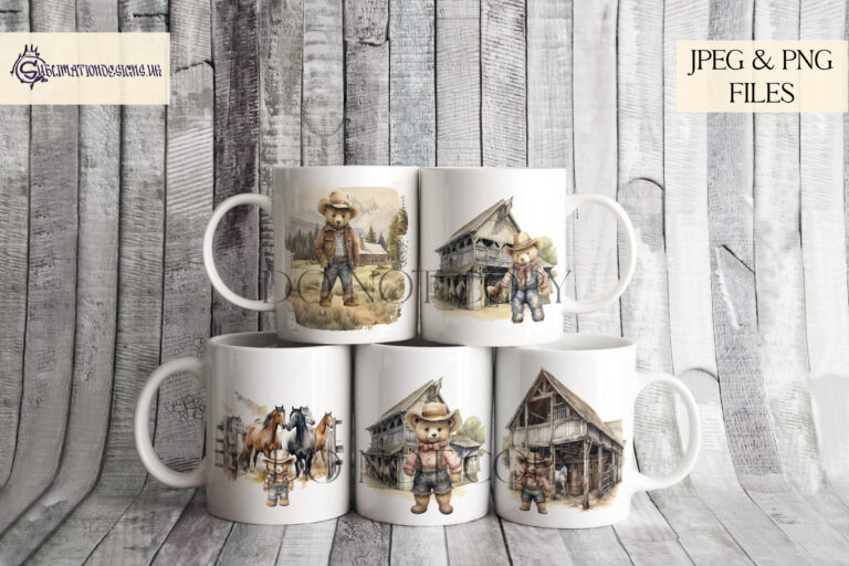 Cowboy Teddy Bear Sublimation Designs Set