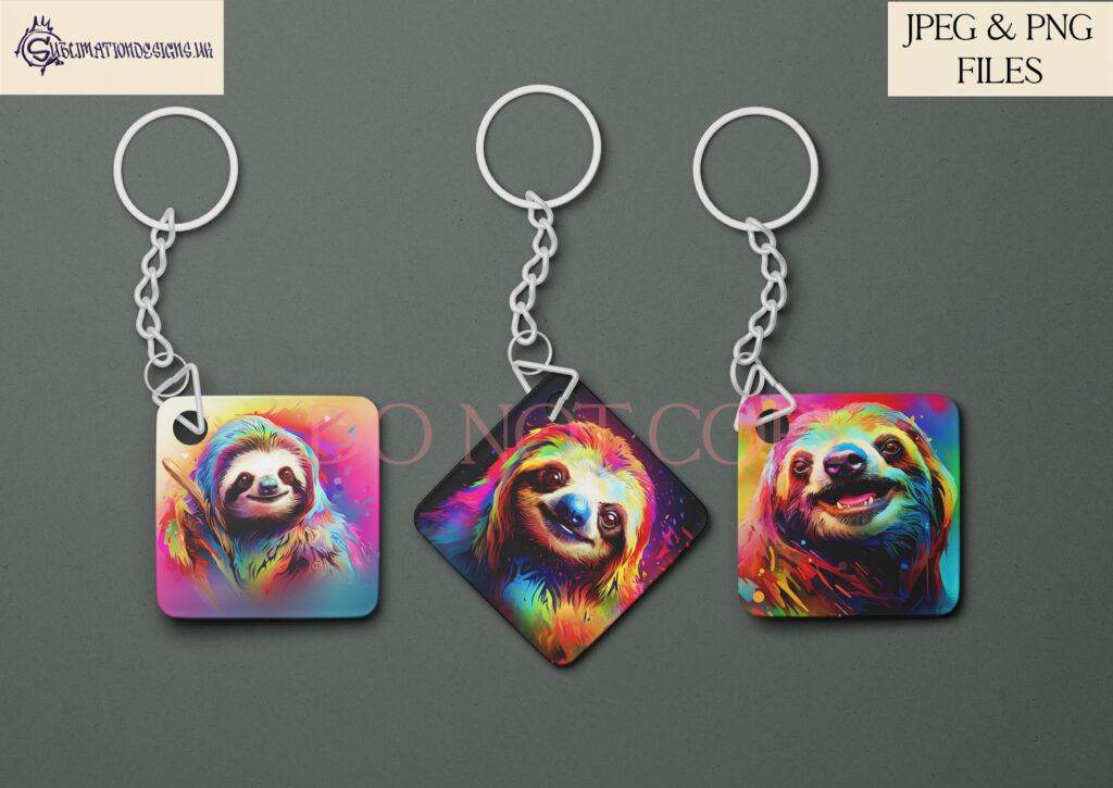 Vibrant Paint Splash Sloth Sublimation Designs Set