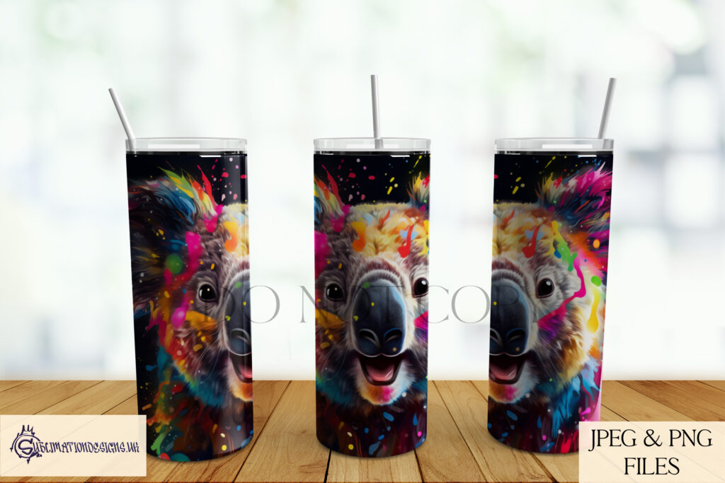 Vibrant Paint Splash Koala Bear Sublimation Designs Set