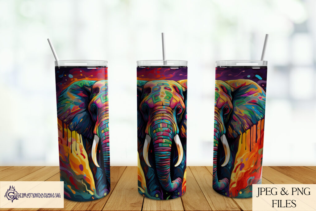 Vibrant Paint Splash Elephant Sublimation Designs Set