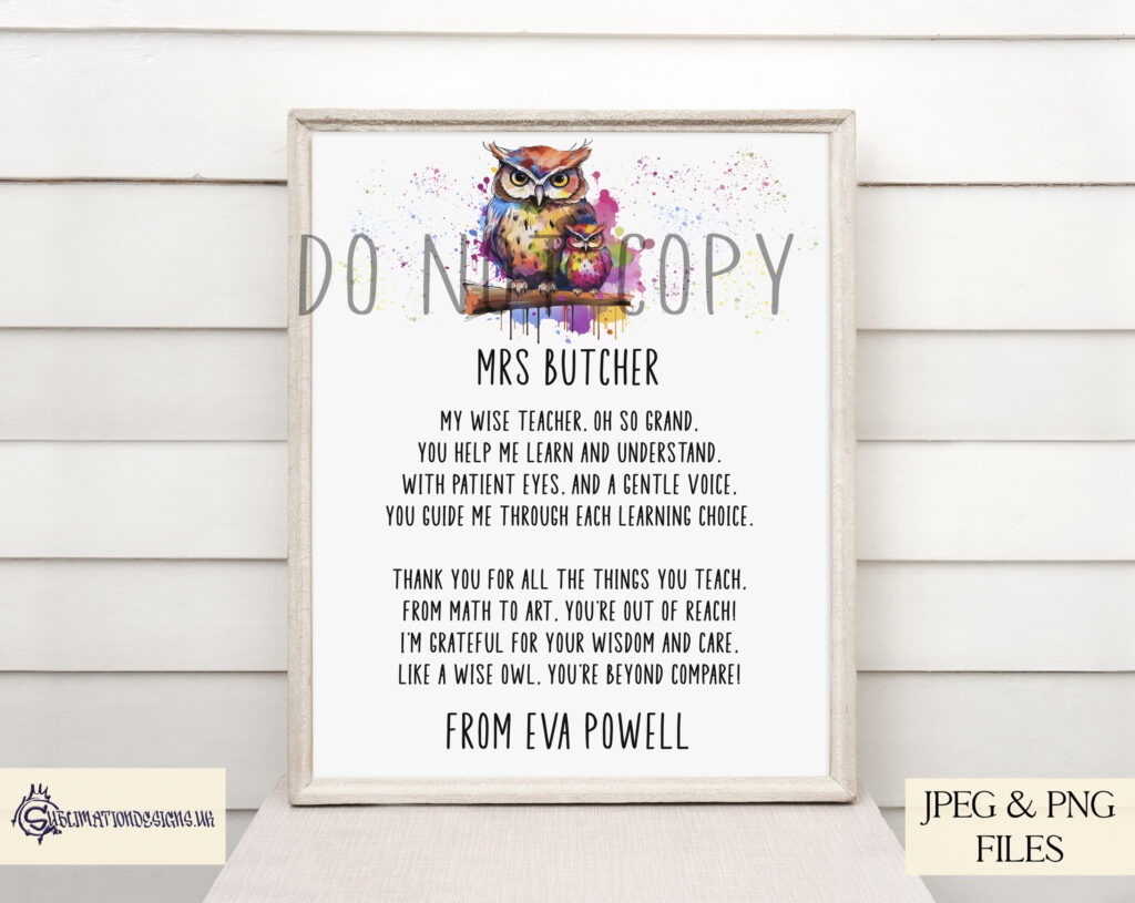 Wise owl teacher design with a vibrant paint splash background.