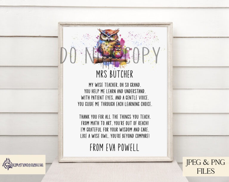 Wise owl teacher design with a vibrant paint splash background.