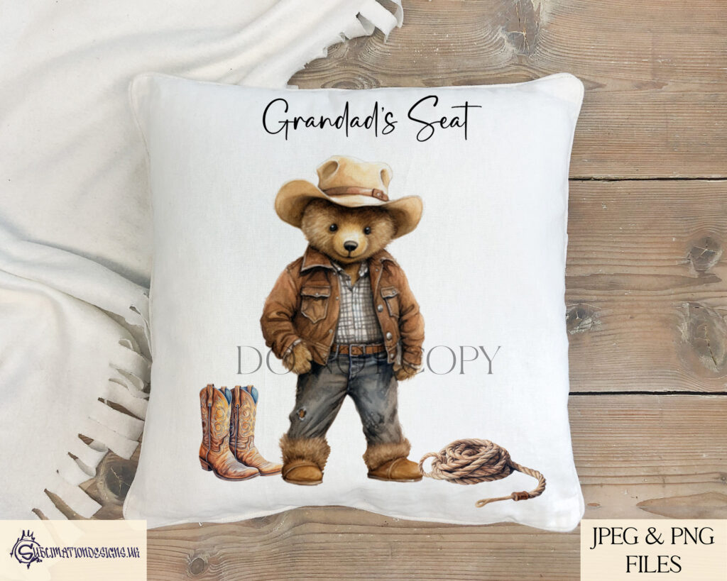 Cowboy Teddy Bear Sublimation Designs Set