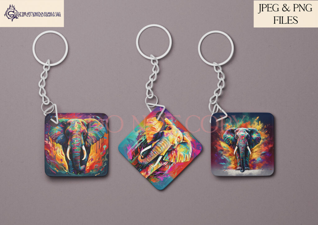 Vibrant Paint Splash Elephant Sublimation Designs Set