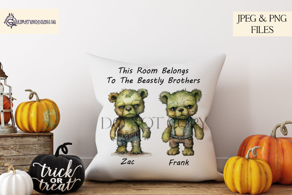 Halloween Zombie Teddy Bear Sublimation Designs Set