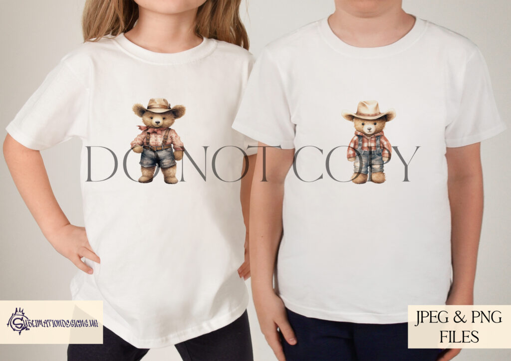 Cowboy Teddy Bear Sublimation Designs Set
