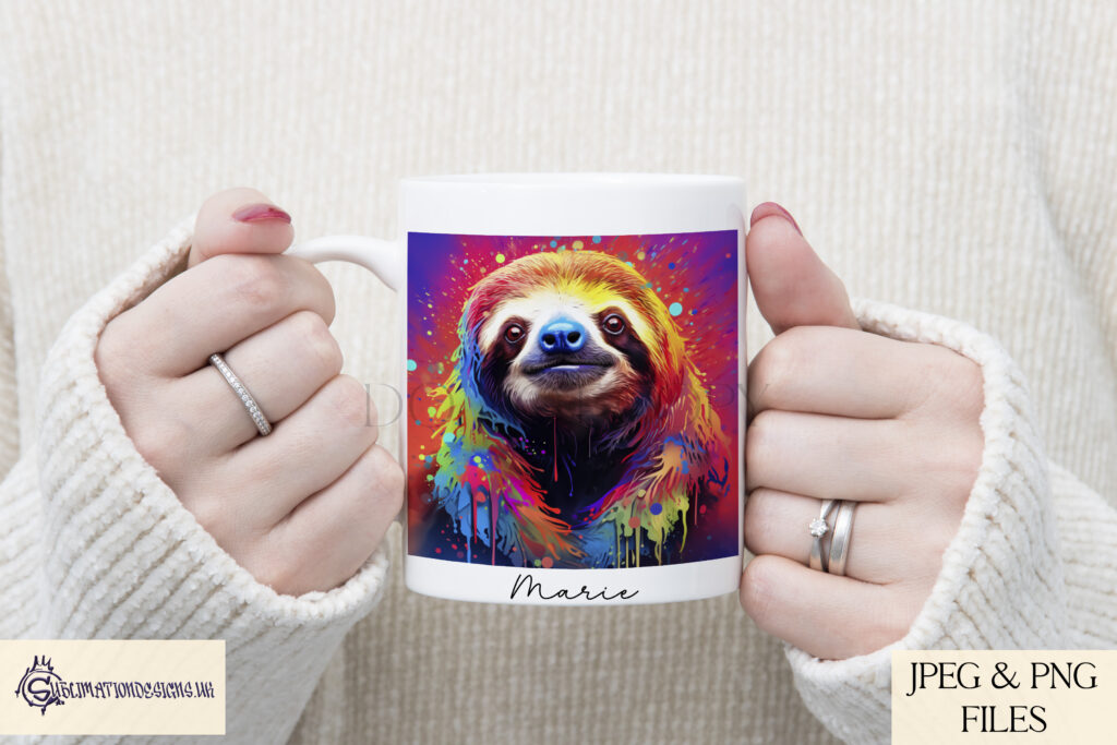 Vibrant Paint Splash Sloth Sublimation Designs Set