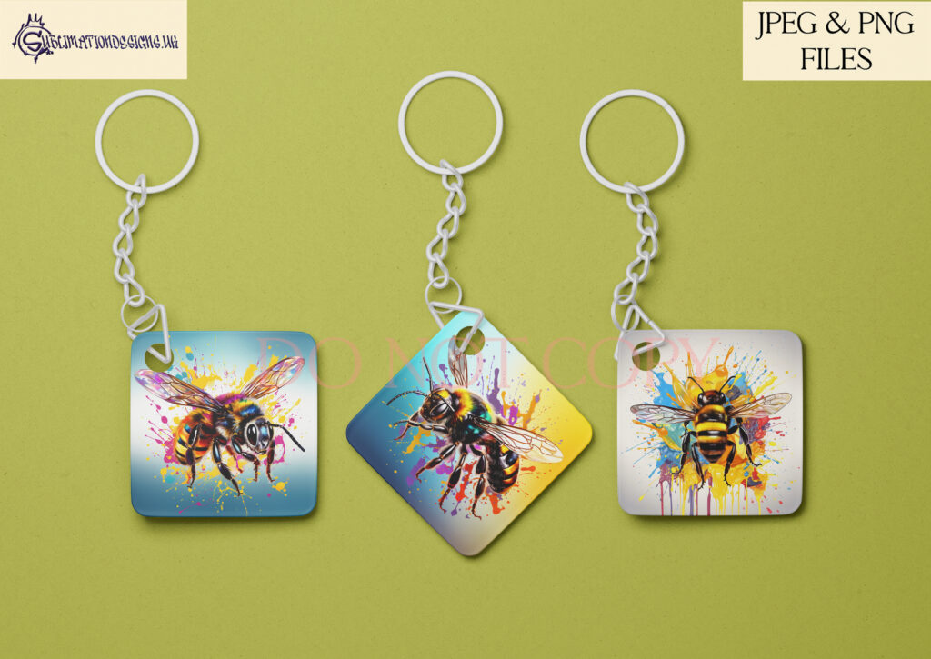 Vibrant Paint Splash Bee Sublimation Designs Set
