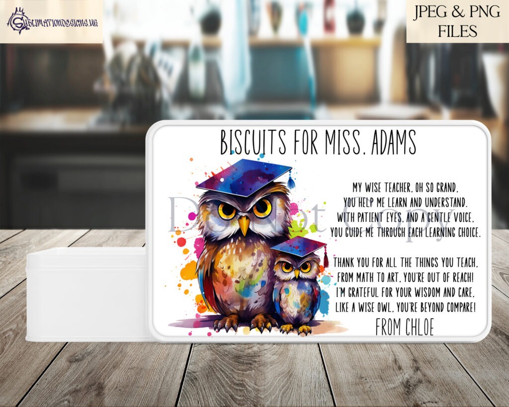 Wise owl teacher design with a vibrant paint splash background.