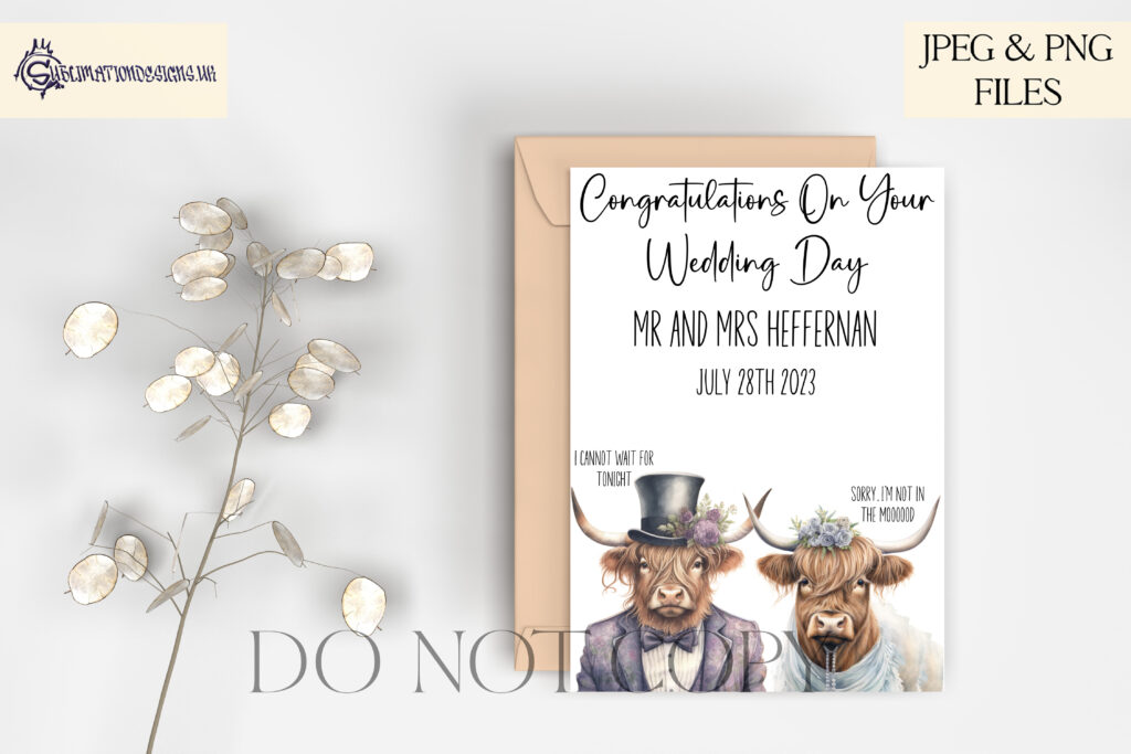 Wedding Highland Cow Sublimation Designs Set
