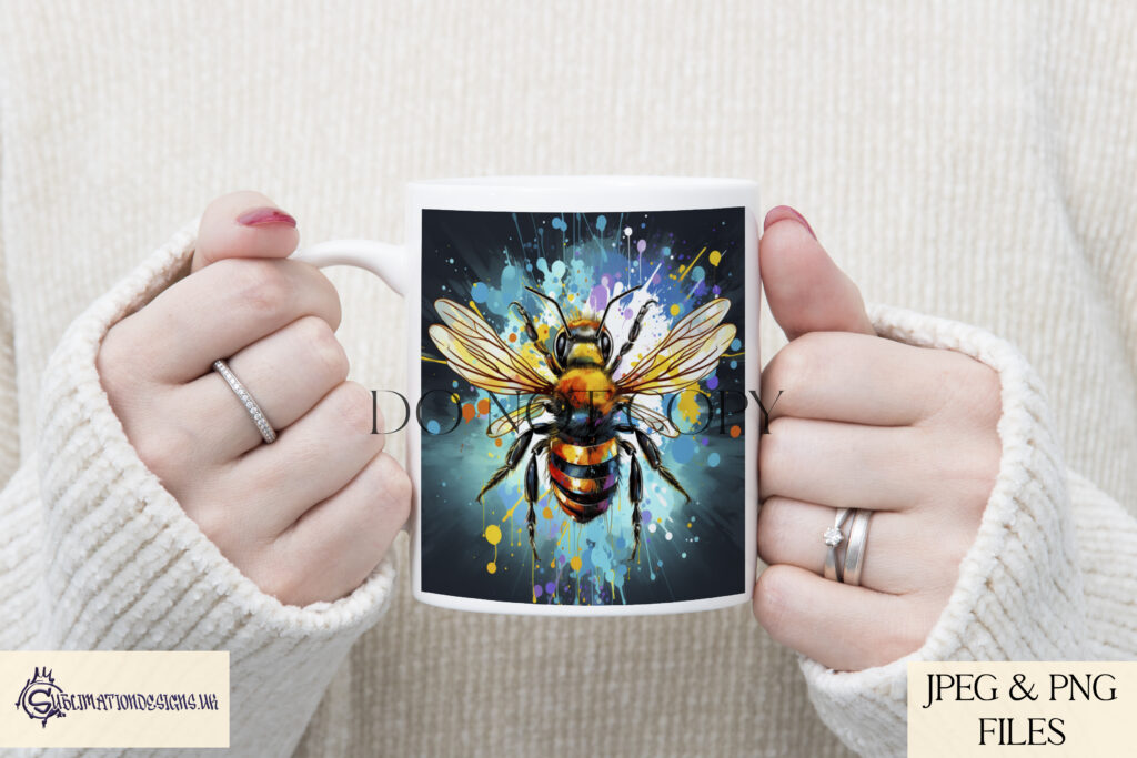 Vibrant Paint Splash Bee Sublimation Designs Set