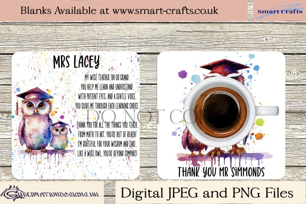 Wise owl teacher design with a vibrant paint splash background.