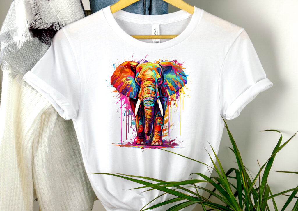 Vibrant Paint Splash Elephant Sublimation Designs Set