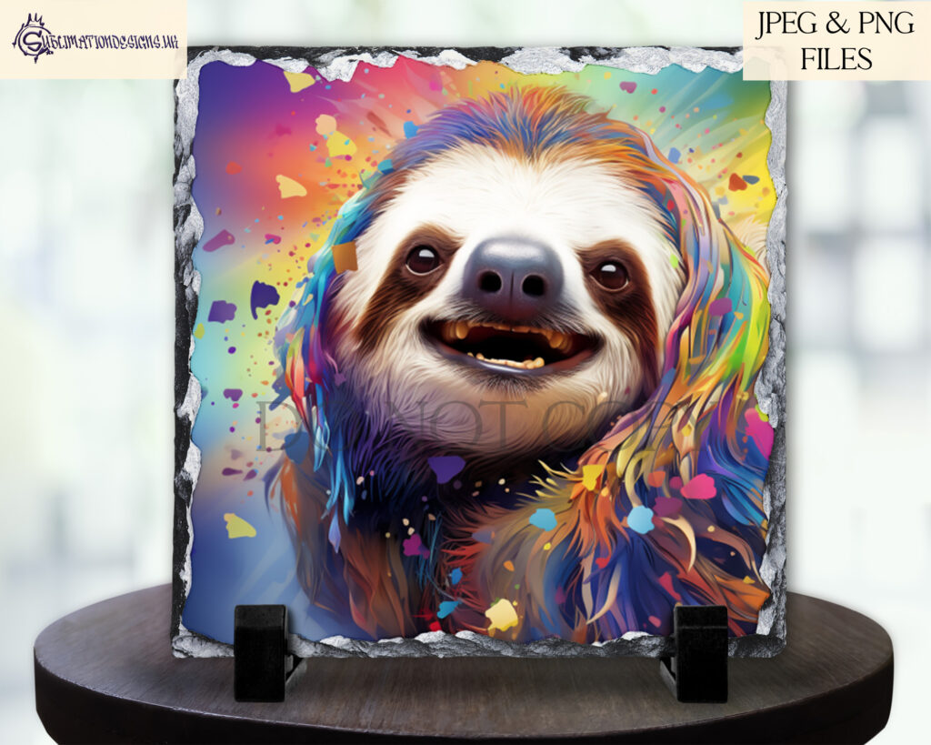 Vibrant Paint Splash Sloth Sublimation Designs Set