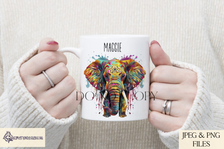 Vibrant Paint Splash Elephant Sublimation Designs Set