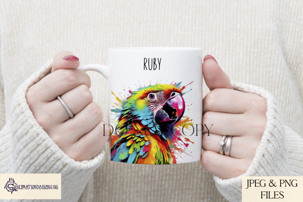 Vibrant Paint Splash Parrot Sublimation Designs Set