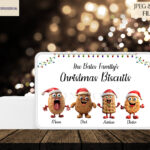 A set of 21 Christmas-themed biscuit characters and 6 bonus gingerbread characters on 10cm square templates, along with 3 A4 tin backgrounds.