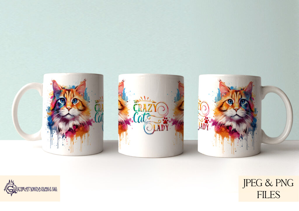 Vibrant Paint Splash Cat Mug Wrap