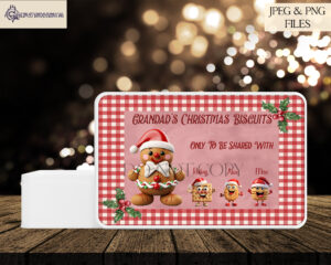 A set of 21 Christmas-themed biscuit characters and 6 bonus gingerbread characters on 10cm square templates, along with 3 A4 tin backgrounds.