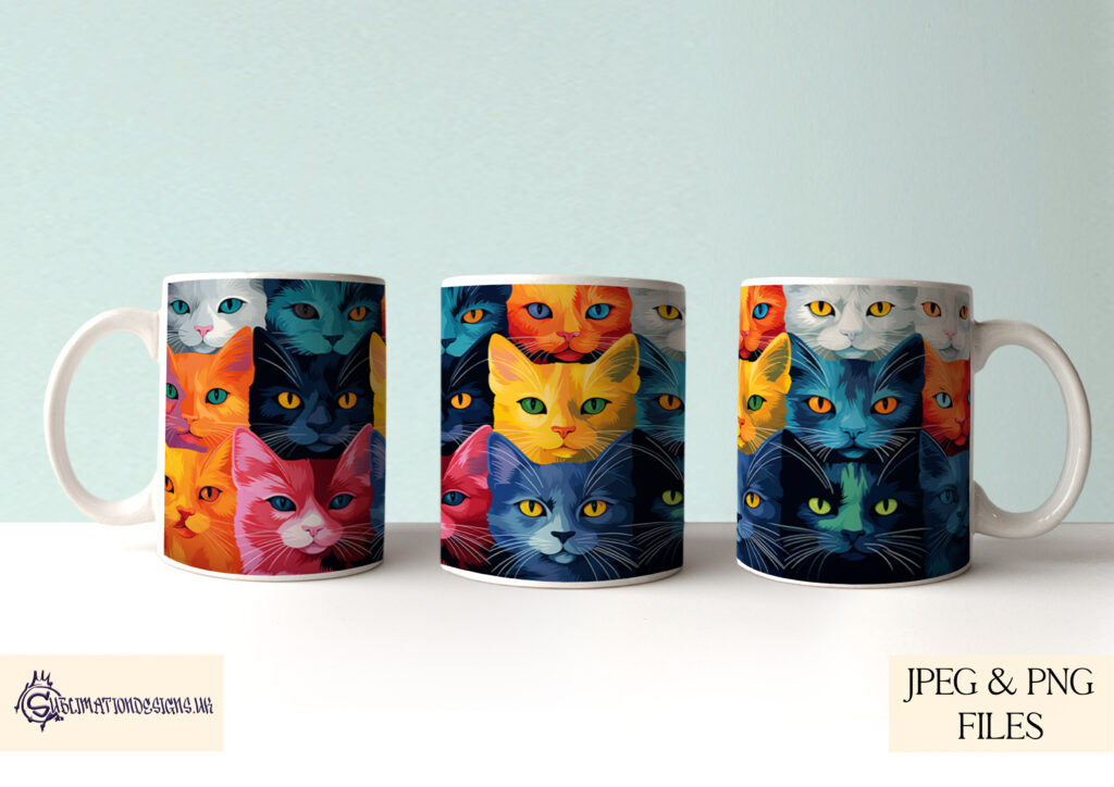 Vibrant Paint Splash Cat Mug Wrap