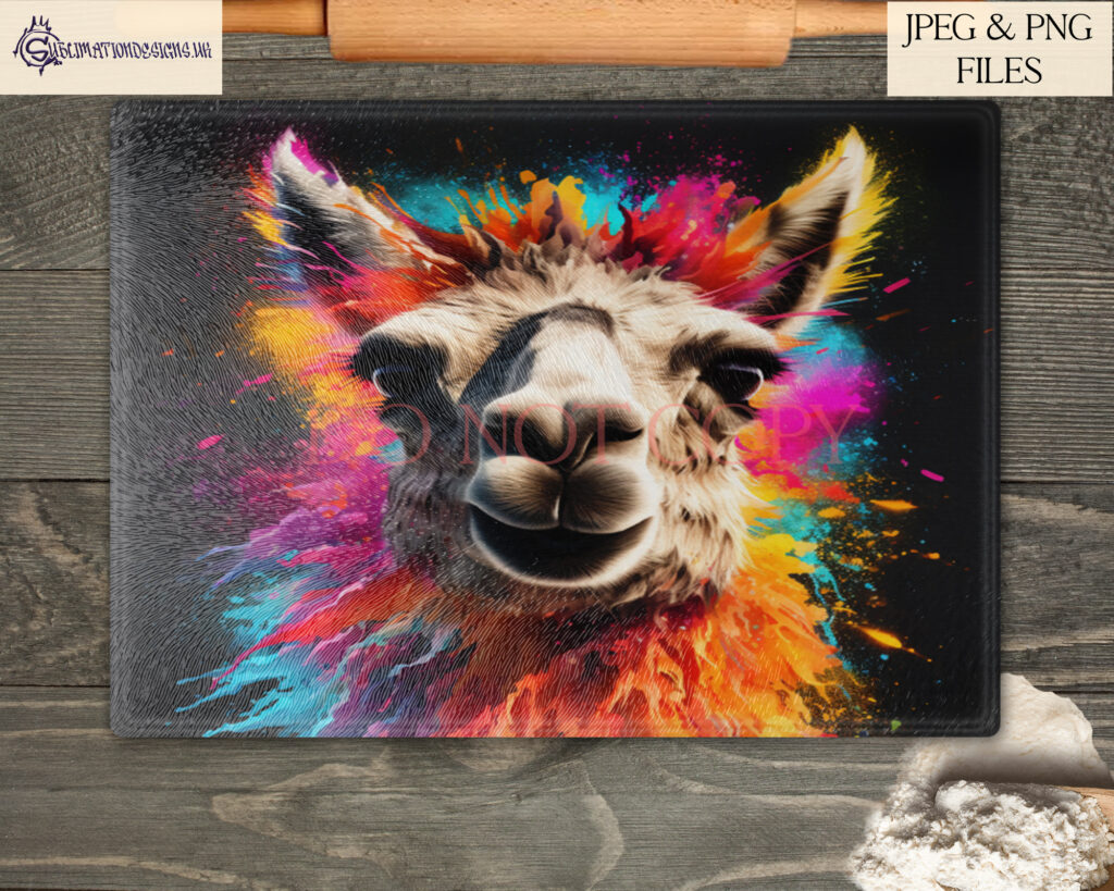 Vibrant Paint Splash Llama Designs Set for Sublimation or Print.
