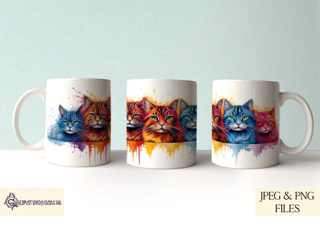 Vibrant Paint Splash Cat Mug Wrap