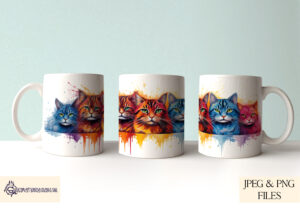 Vibrant Paint Splash Cat Mug Wrap