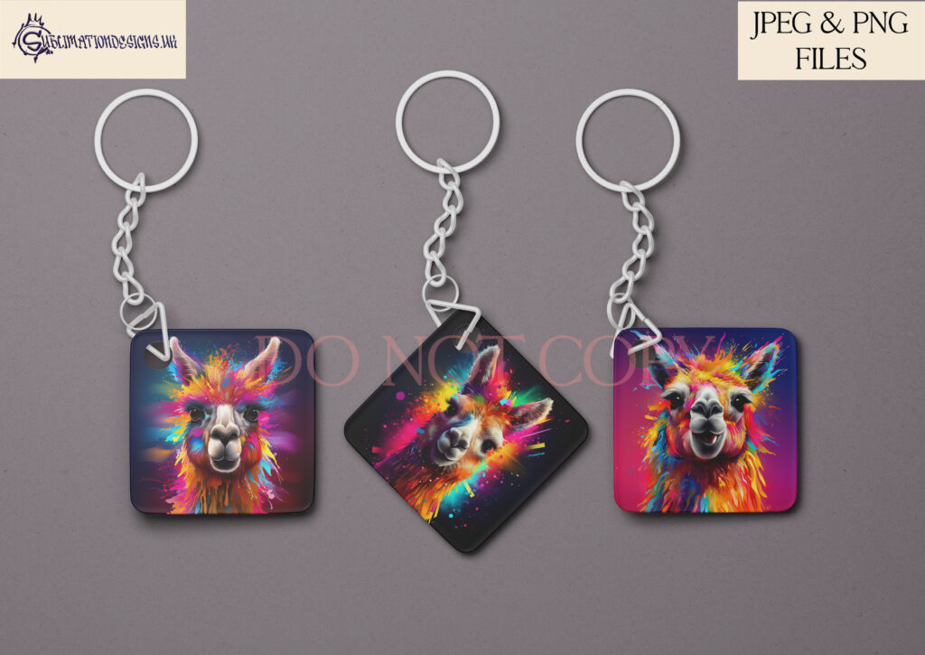 Vibrant Paint Splash Llama Designs Set for Sublimation or Print.