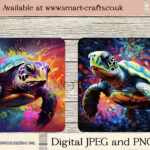 Vibrant Paint Splash Turtle Sublimation Designs Set