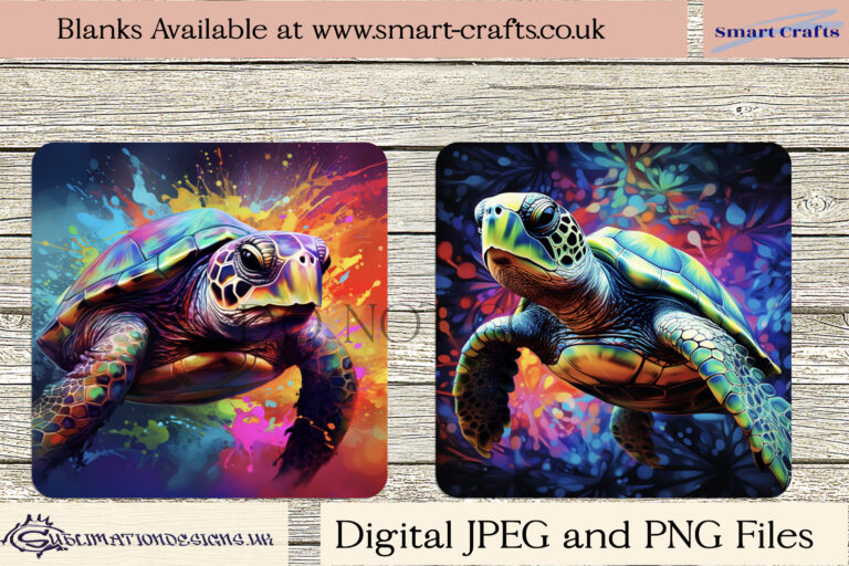 Vibrant Paint Splash Turtle Sublimation Designs Set