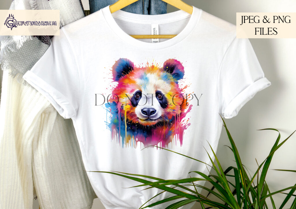 Vibrant Paint Splash Panda Sublimation Designs