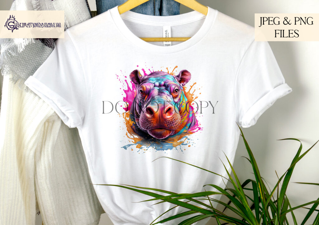 Vibrant Paint Splash Hippo Sublimation Designs Set