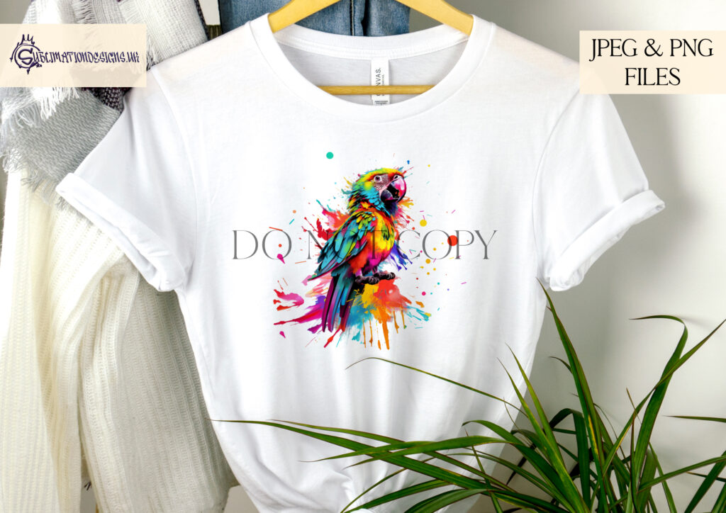 Vibrant Paint Splash Parrot Sublimation Designs Set