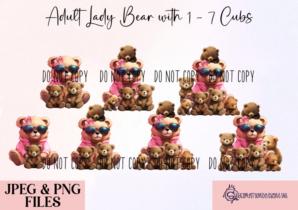 Sublimation Teddy Bear Family Designs Set