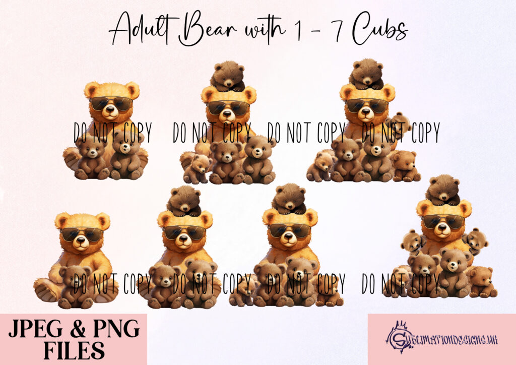 Sublimation Teddy Bear Family Designs Set