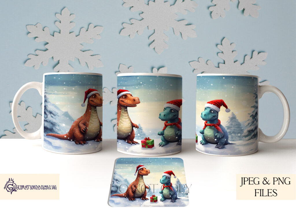 Cute Dinosaur Christmas Mug Wrap
