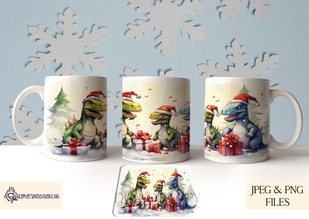 Cute Dinosaur Christmas Mug Wrap