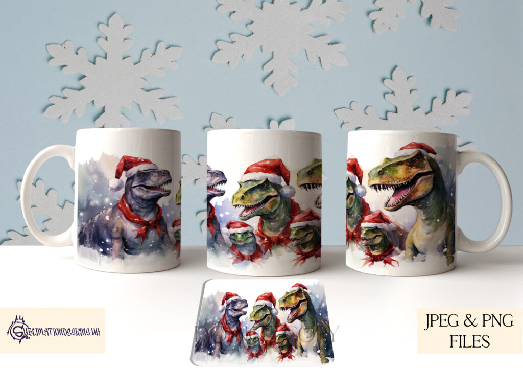 Cute Dinosaur Christmas Mug Wrap