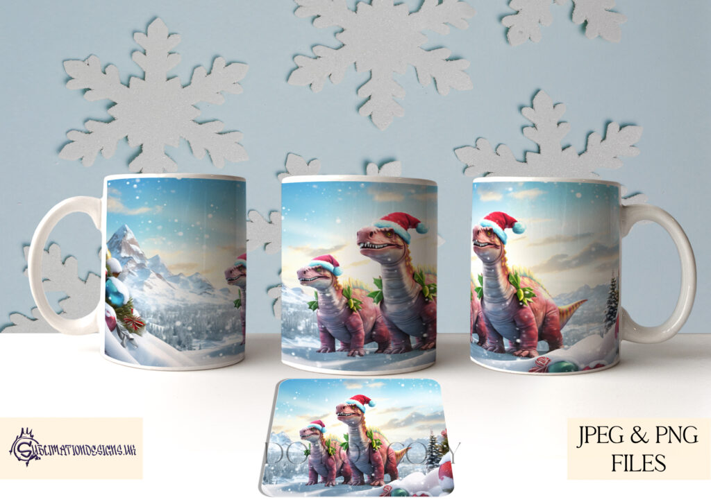 Cute Dinosaur Christmas Mug Wrap