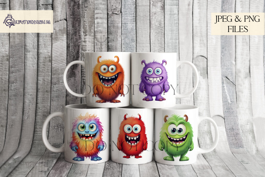 Adorable colourful monsters clip art design with a playful and vibrant character.