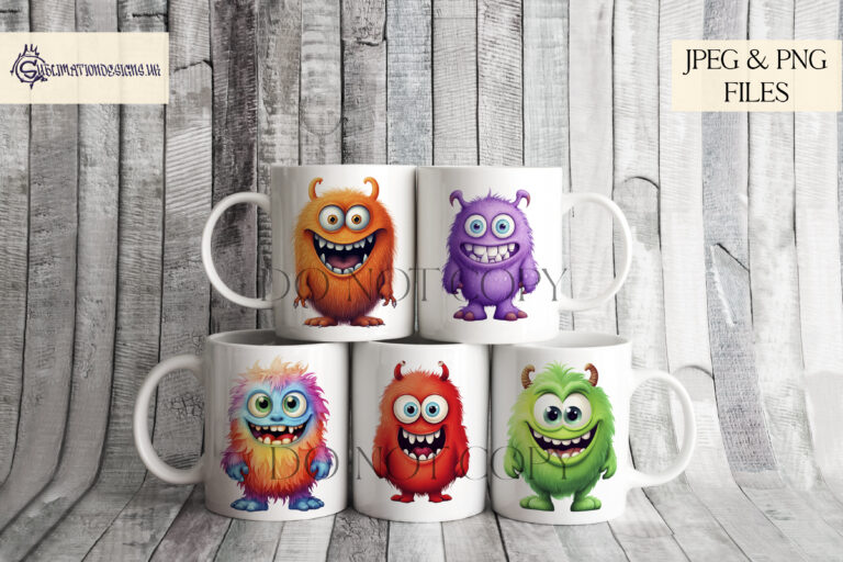 Adorable colourful monsters clip art design with a playful and vibrant character.