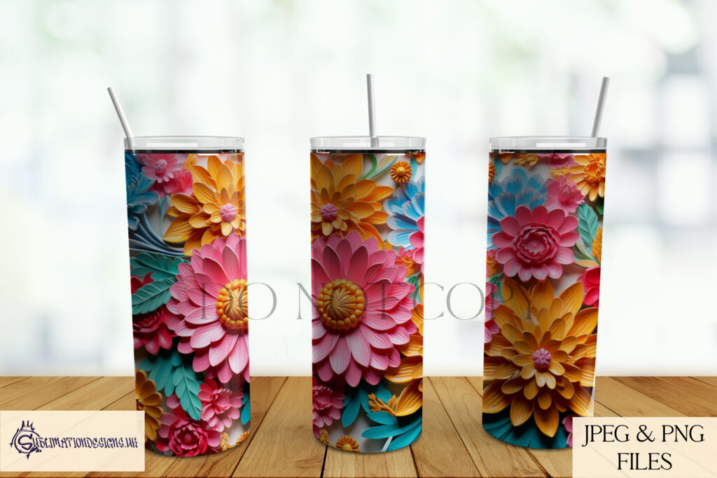 3D Effect Floral Sublimation Designs Set of 15